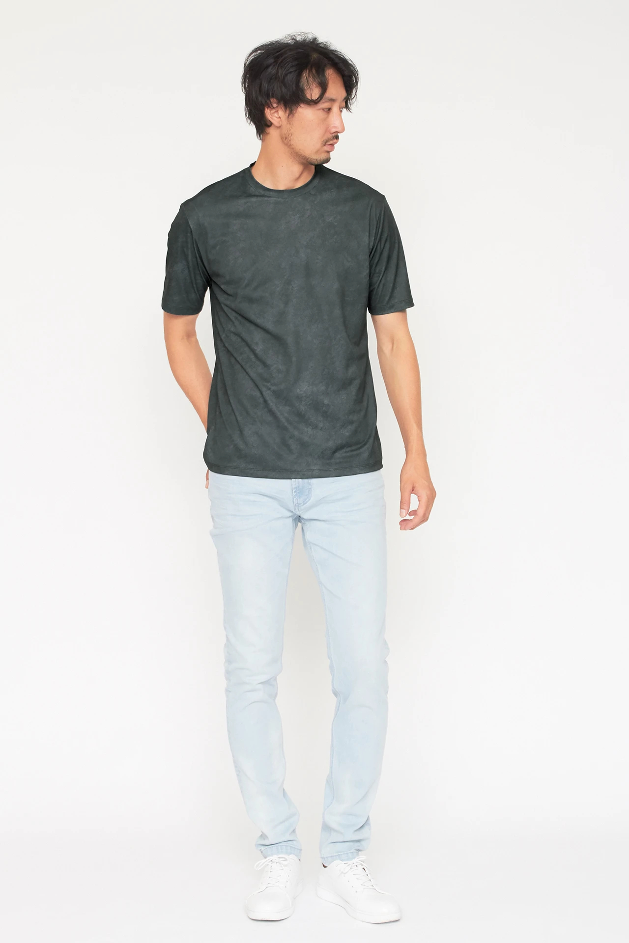 HIGH STREET∴ROUGHプリント鹿の子クルーネック半袖Tシャツ