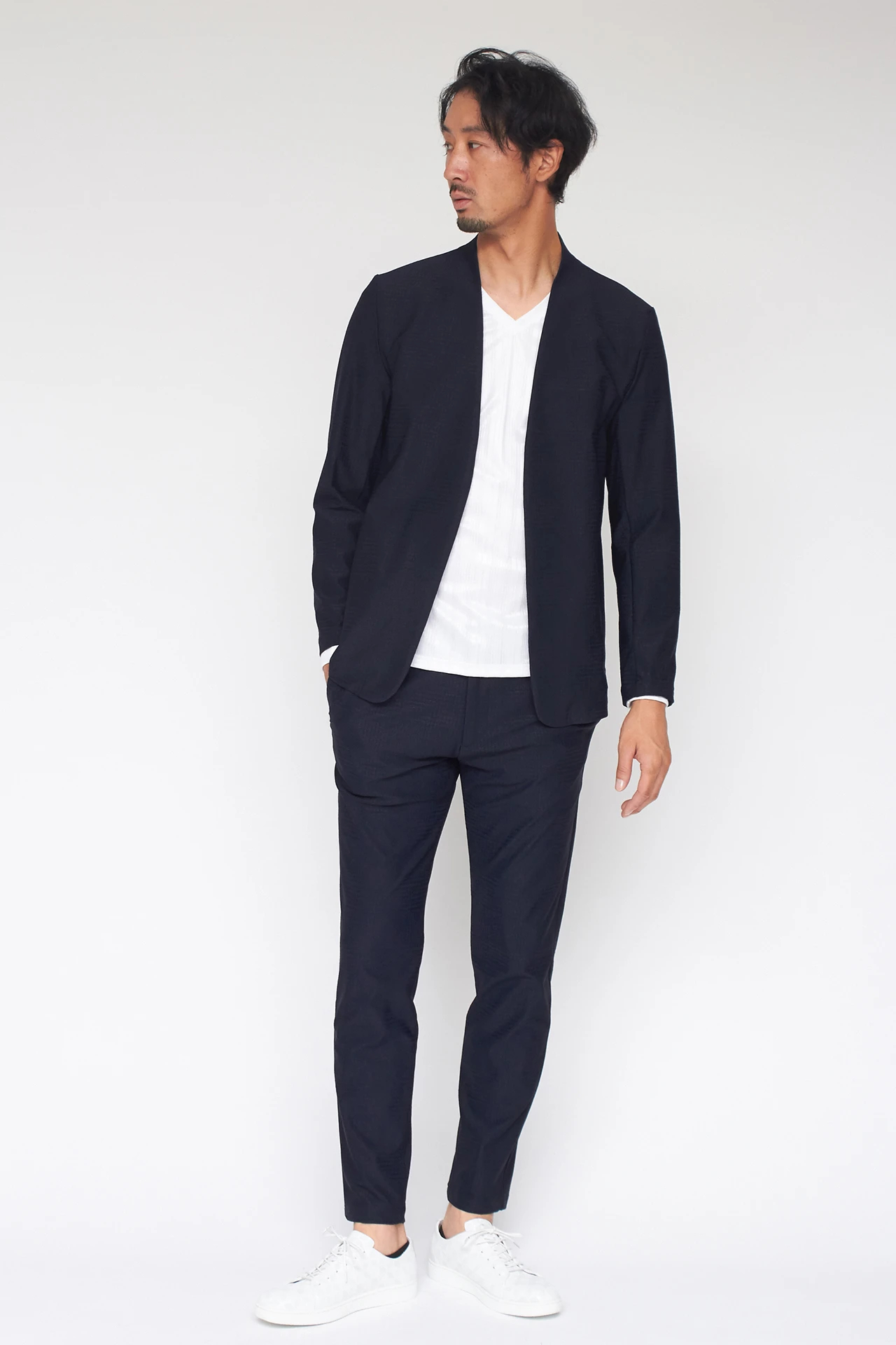HIGH STREET∴4WAYグレンチェックジャガードノーカラー