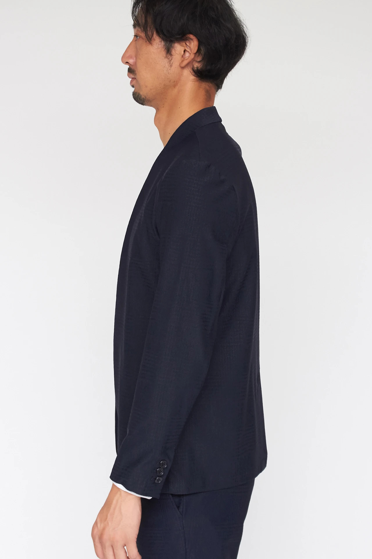 HIGH STREET∴4WAYグレンチェックジャガードノーカラー