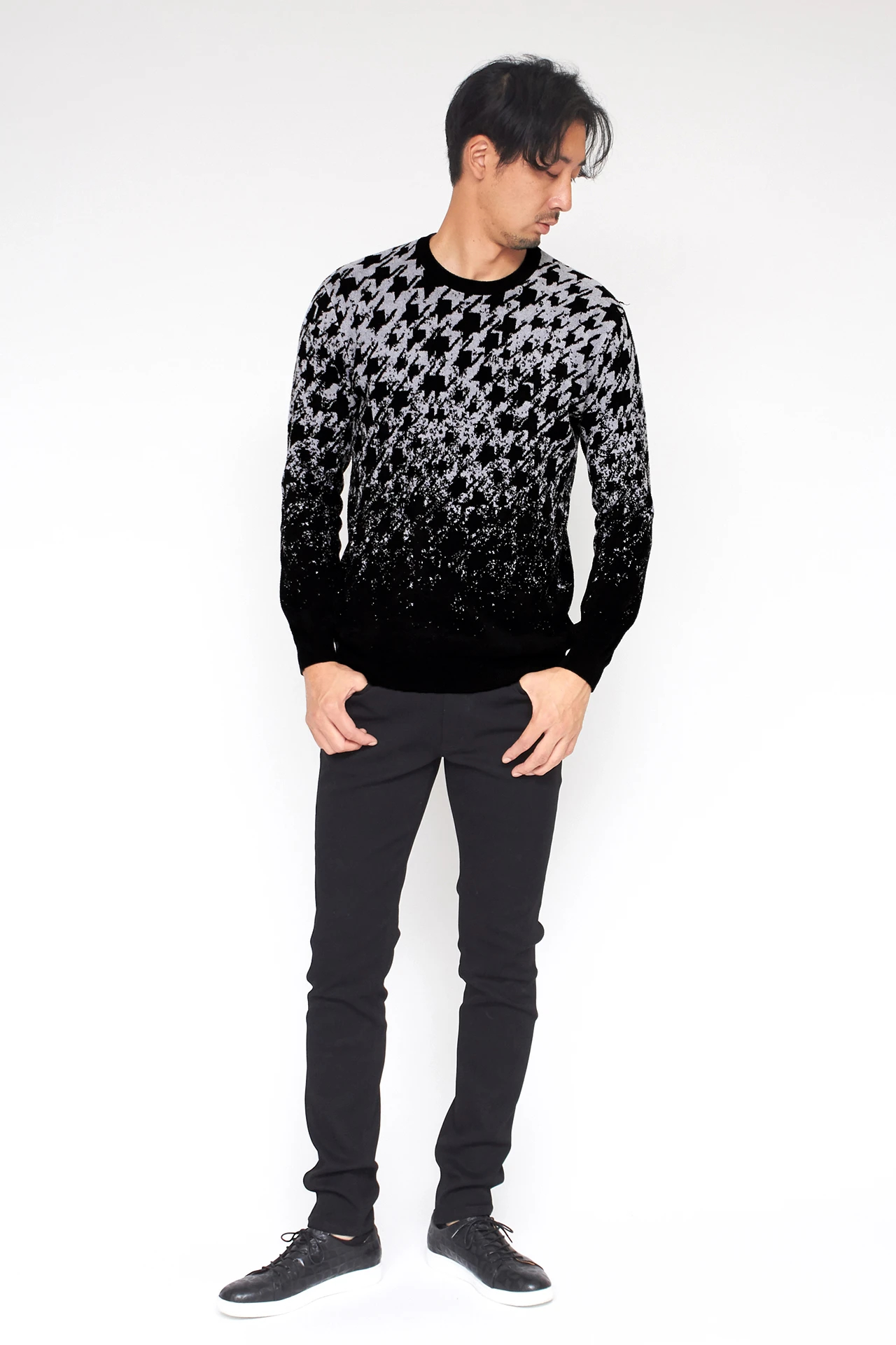 HIGH STREET∴グラデーション千鳥柄モールクルーネックニット / HIGH