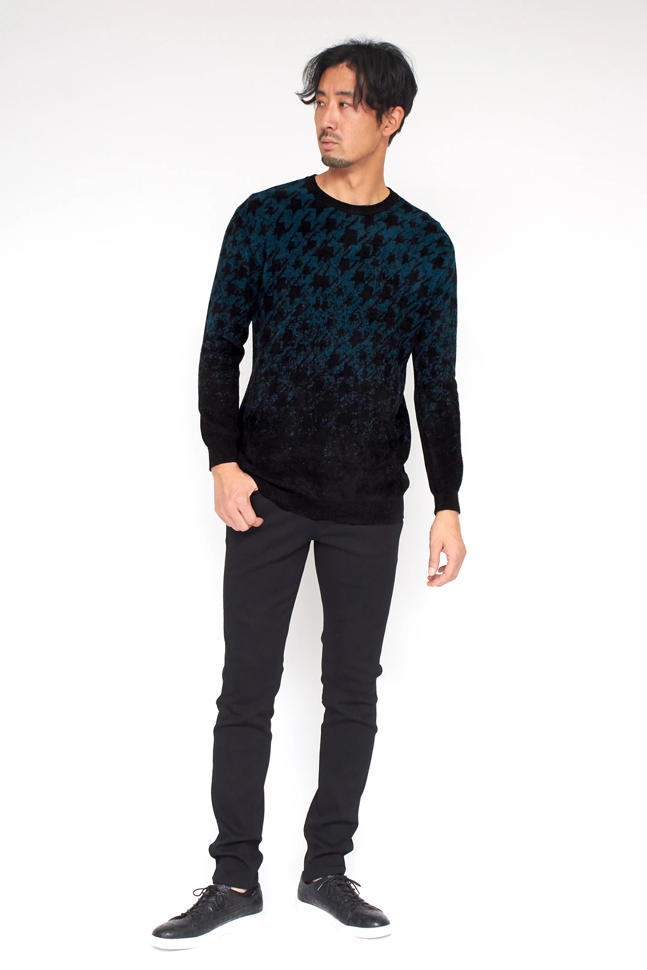 HIGH STREET∴グラデーション千鳥柄モールクルーネックニット / HIGH