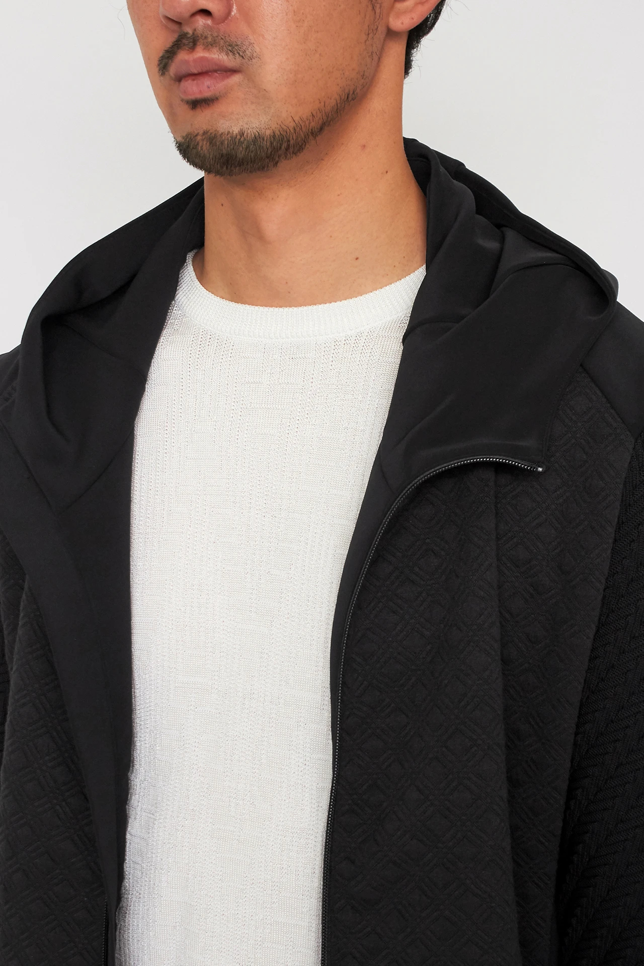 HIGH STREET∴キルトブリスターニットコンビフーディーブルゾン / HIGH