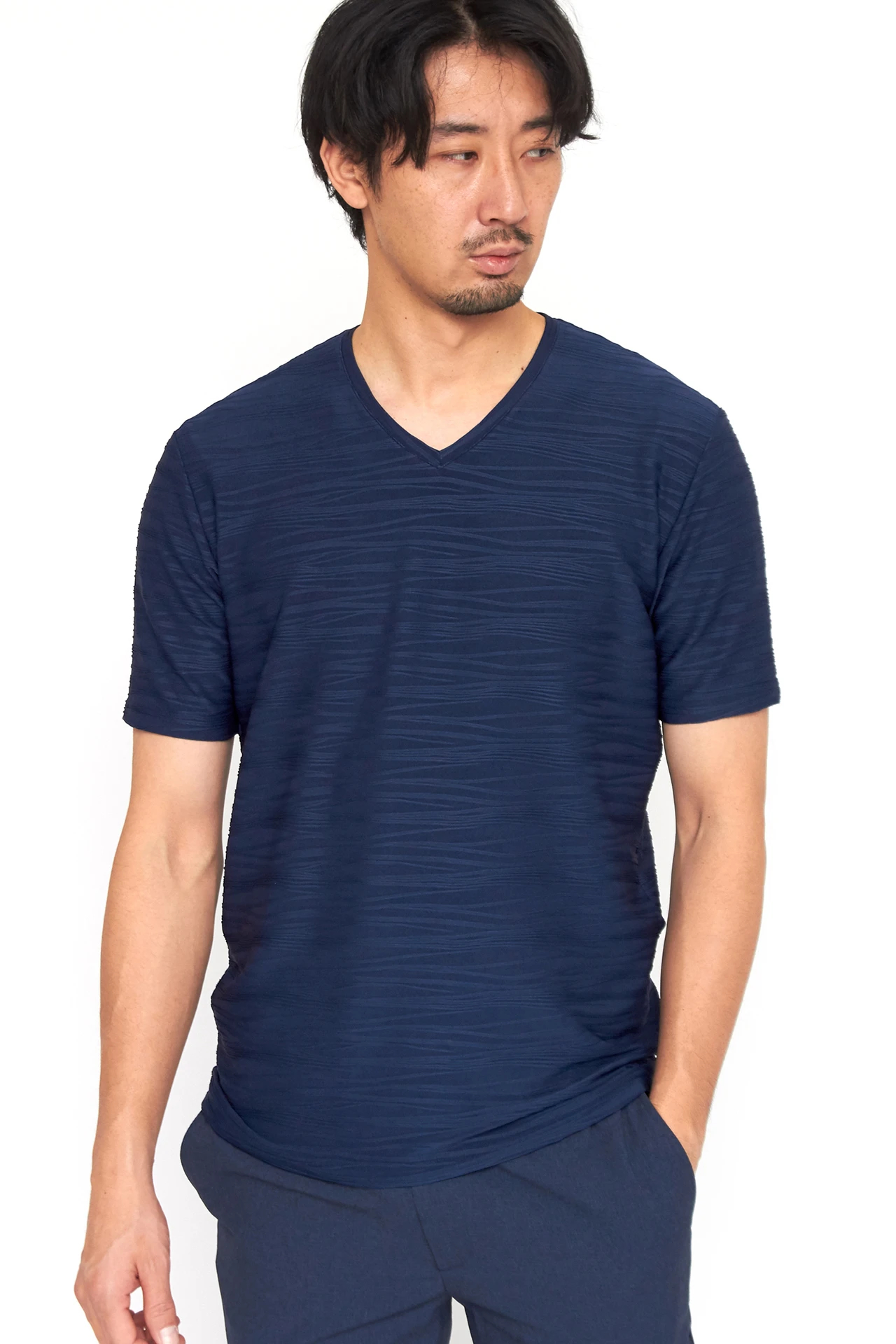 HIGH STREET∴ランダムウェーブタック半袖Vネックカットソー HIGH STREET∴ランダムウェーブタック半袖Vネックカットソー（T
