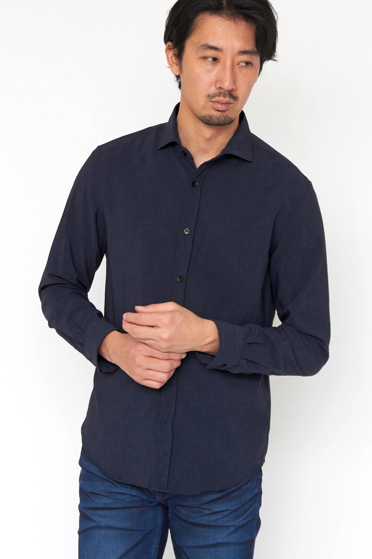 【NAVY】ロンドンストライプ ショートスリーブ カッタウェイカラーシャツ BEAMS F（ビームスF）ロンドンストライプ ショートスリーブ カッタ