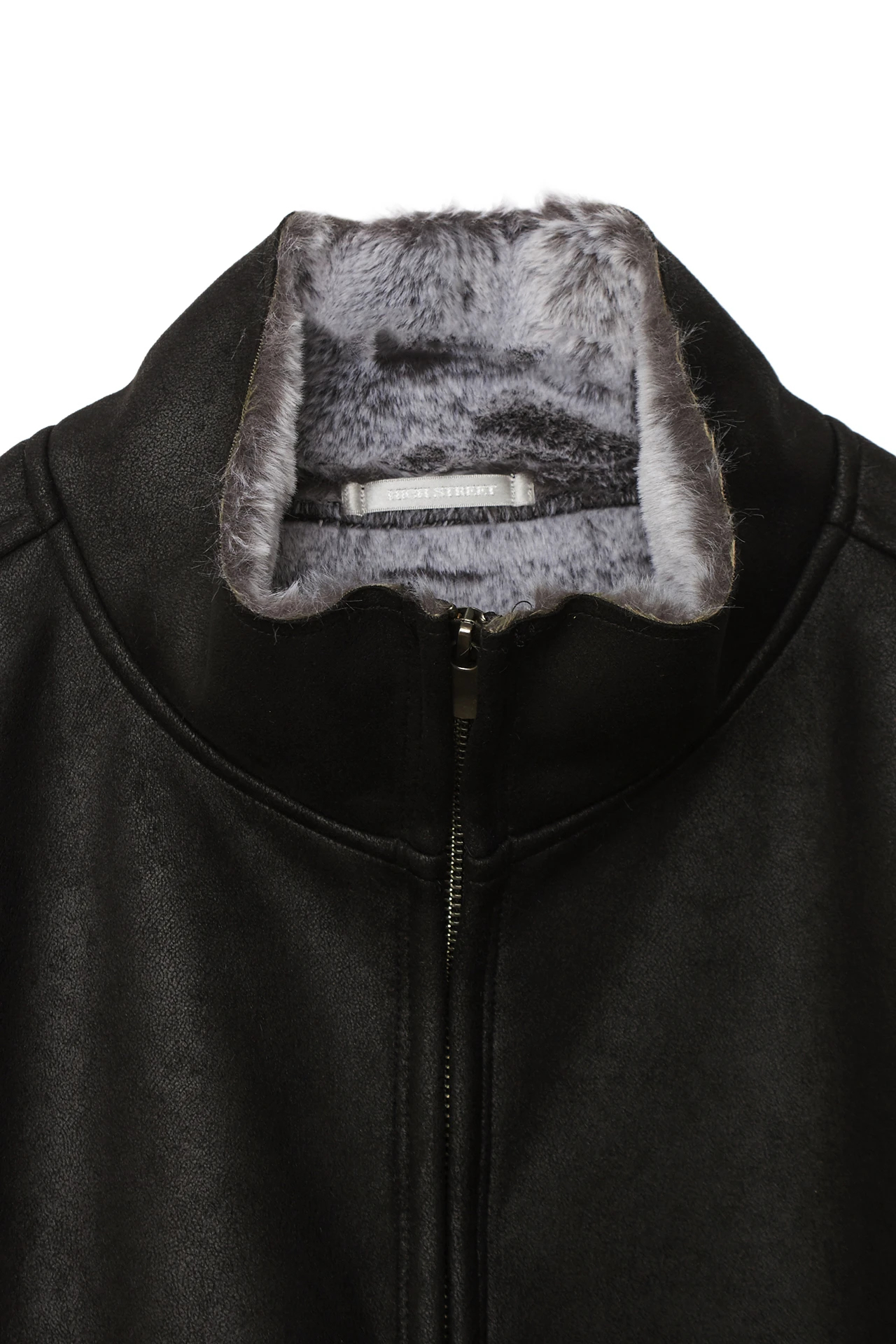 【美品】HIGH STREET フェイクムートンジャケット ブラック HIGH STREET∴フェイクムートンスタンドブルゾン / HIGH STREET（ハイ