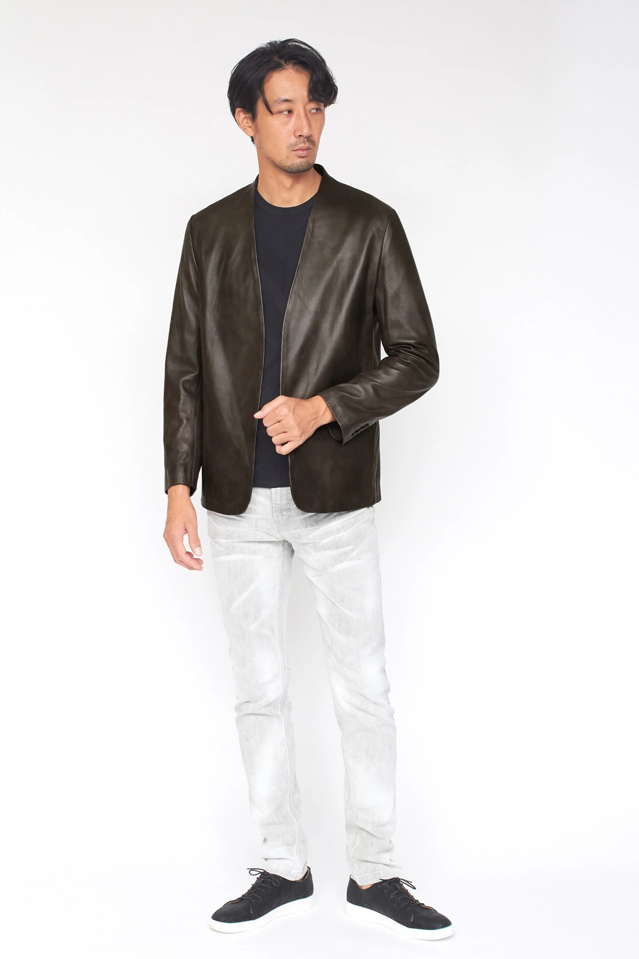 HIGH STREET∴シャドーラムレザーノーカラージャケット / HIGH