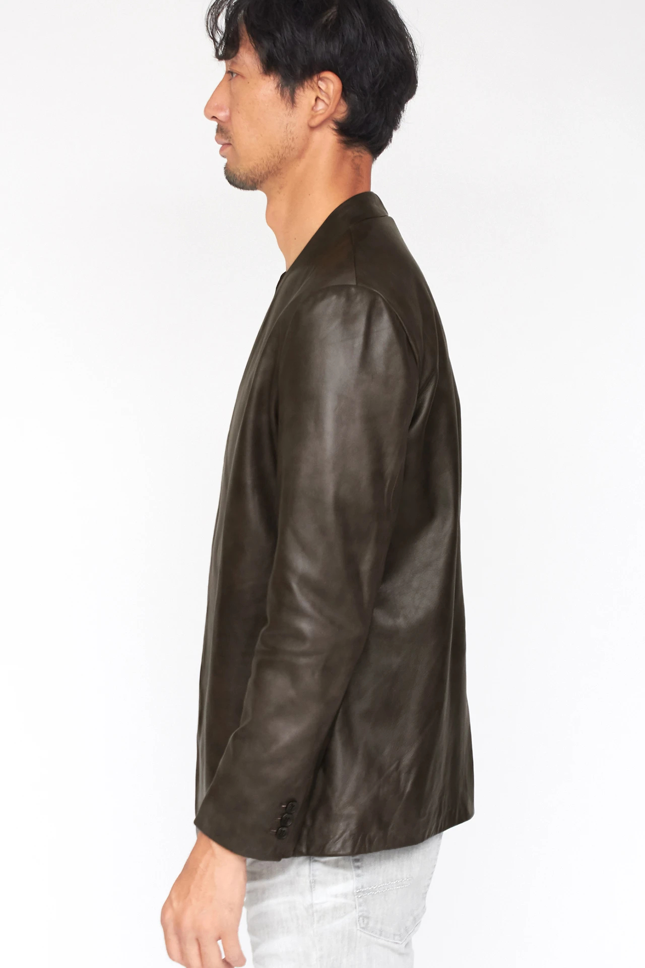 TORNADO MART ノーカラー シングル レザー ライダースジャケット M TORNADO MART∴ノーカラーシングルレザーブルゾン | トルネード