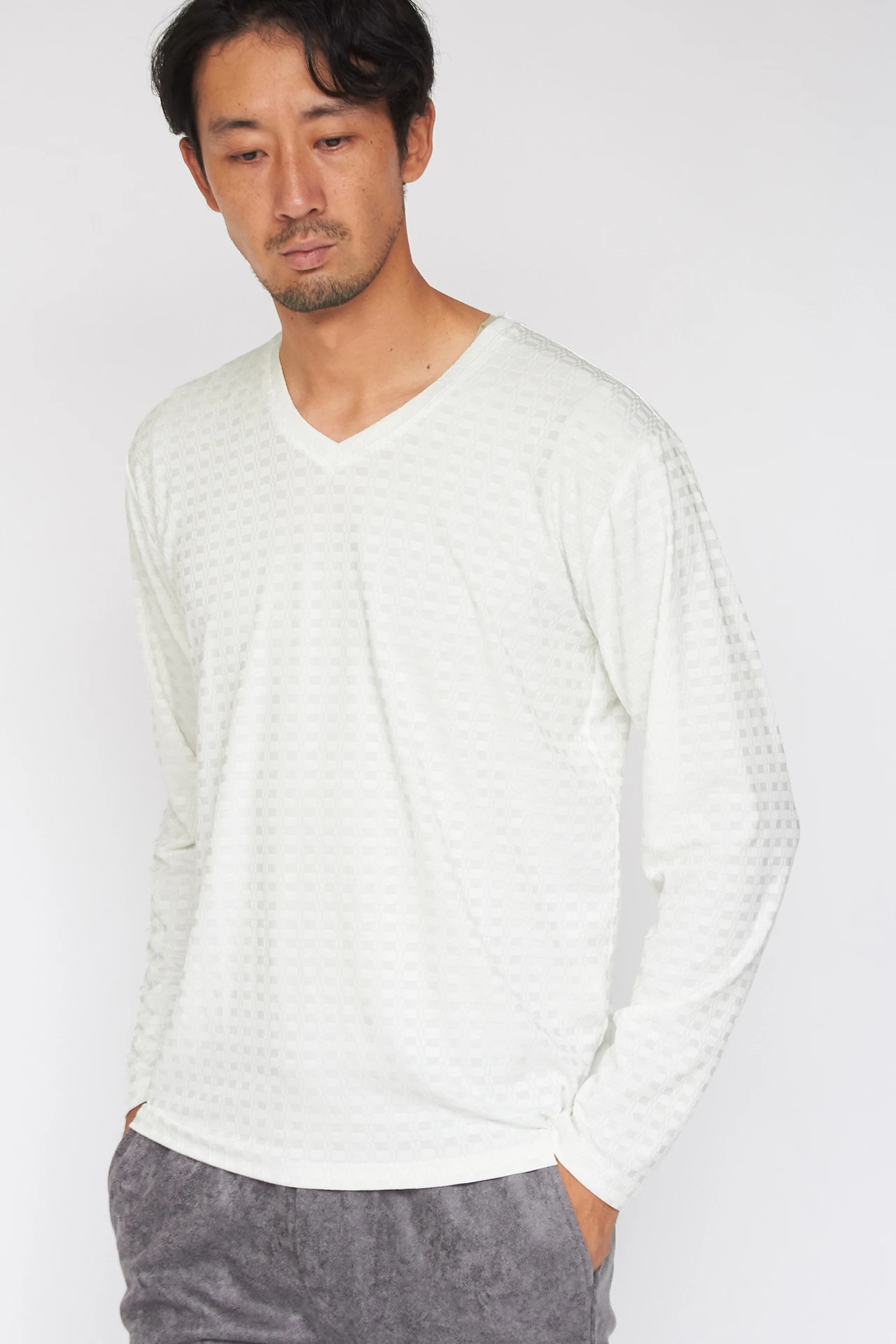 HIGH STREET∴ブロックチェック長袖Vネックカットソー HIGH STREET∴ブロックチェック長袖Vネックカットソー / HIGH