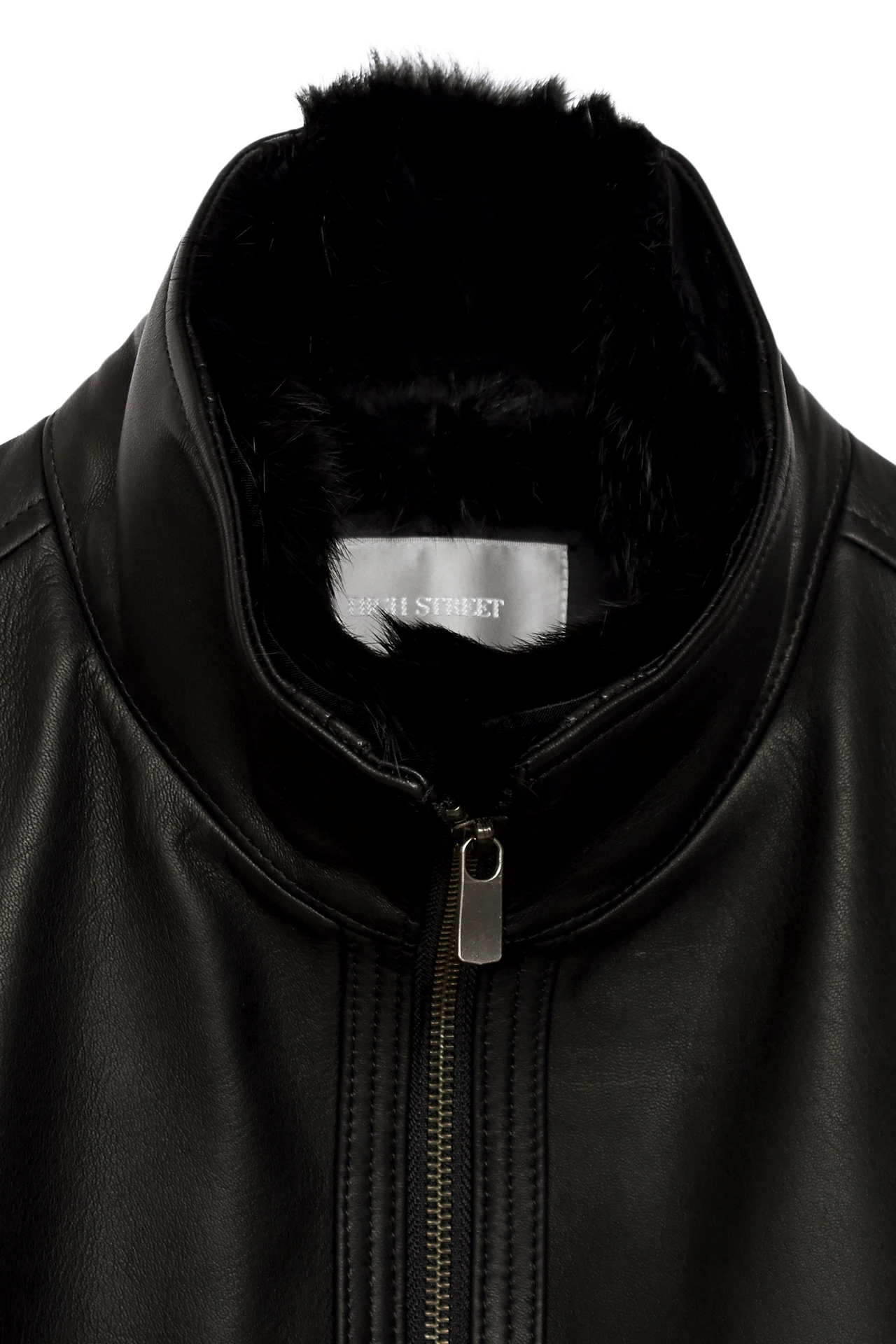 HIGH STREET∴ラビットファーカラーラムレザースタンドブルゾン