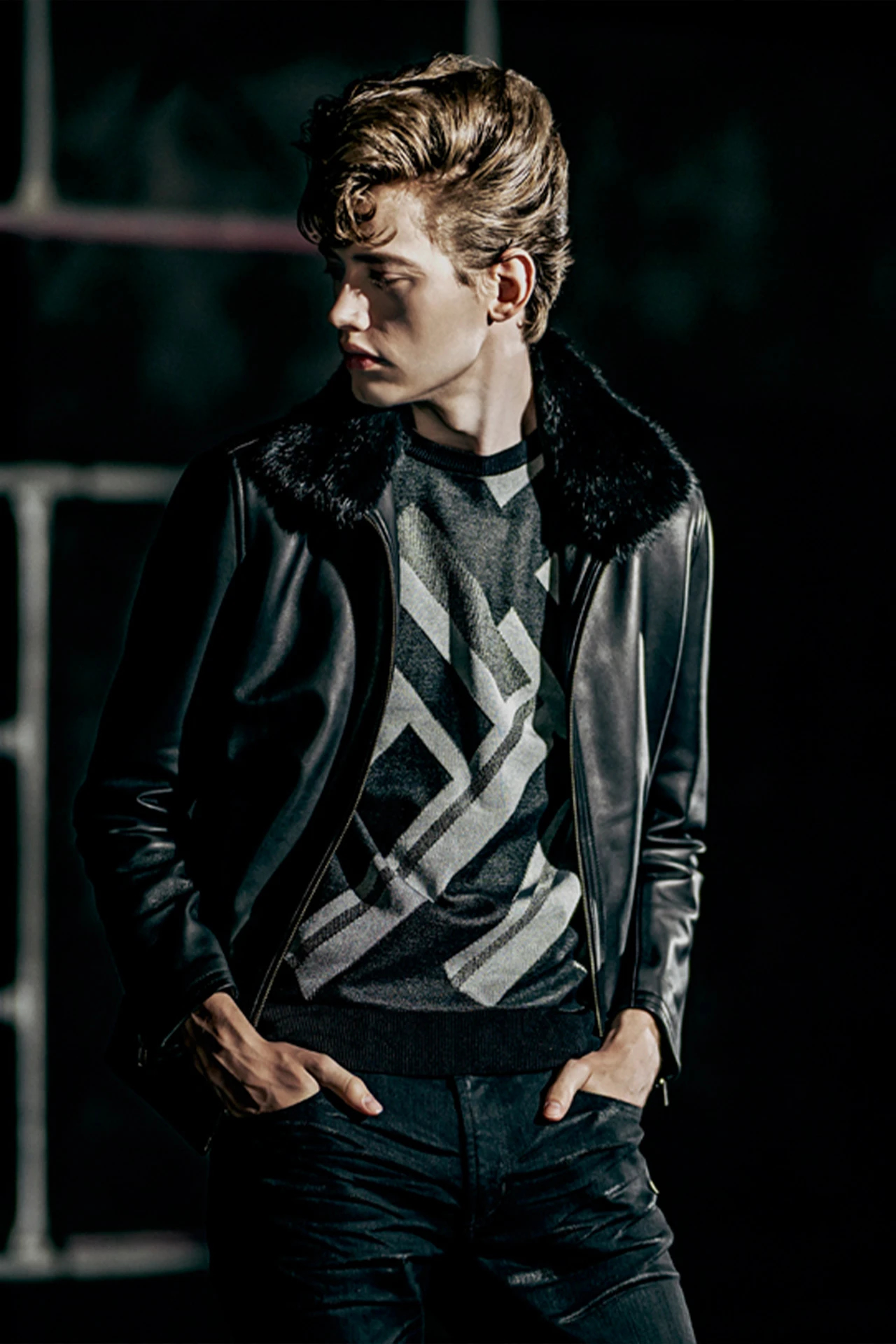 HIGH STREET∴ラビットファーカラーラムレザースタンドブルゾン / HIGH