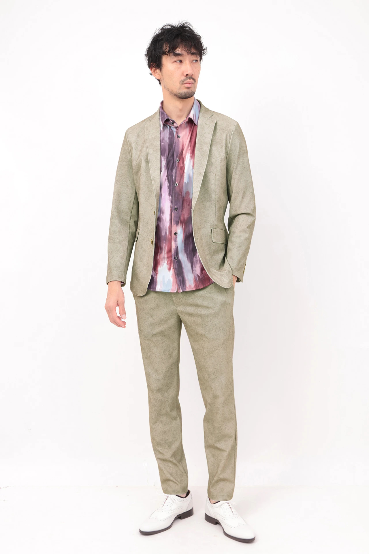 25SS★ HIGH STREET ハイストリート 春夏★ トリコット メッシュ マーブル調プリント  アンコン ジャケット Sz.M　メンズ HIGH STREET∴トリコットメッシュマーブル調プリントジャケット / HIGH