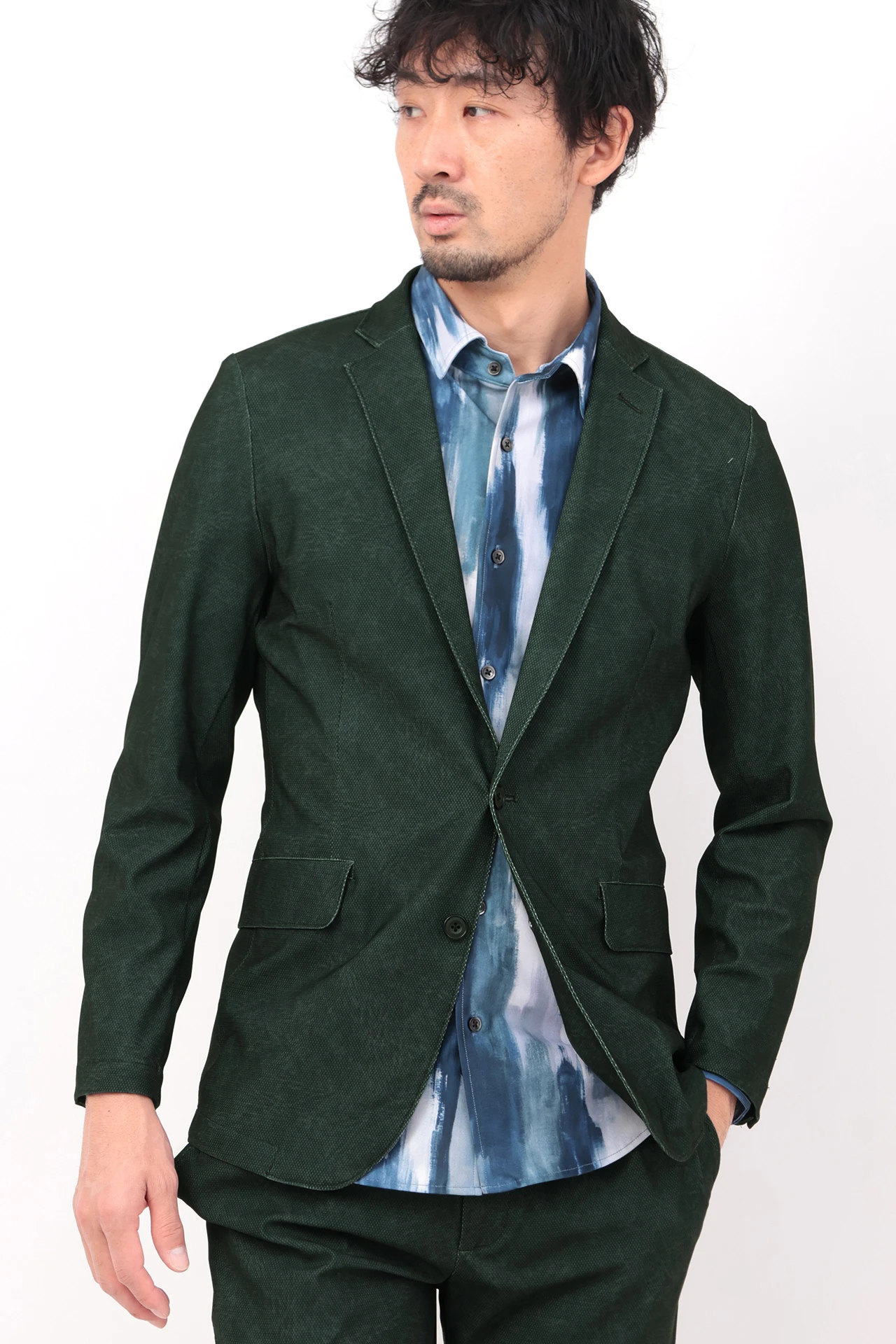 25SS★ HIGH STREET ハイストリート 春夏★ トリコット メッシュ マーブル調プリント  アンコン ジャケット Sz.M　メンズ HIGH STREET∴トリコットメッシュマーブル調プリントジャケット / HIGH