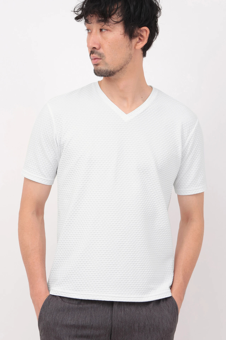 HIGH STREET(ハイストリート) |HIGH STREET∴RIPAトライアングルモノグラムVネック半袖カットソー