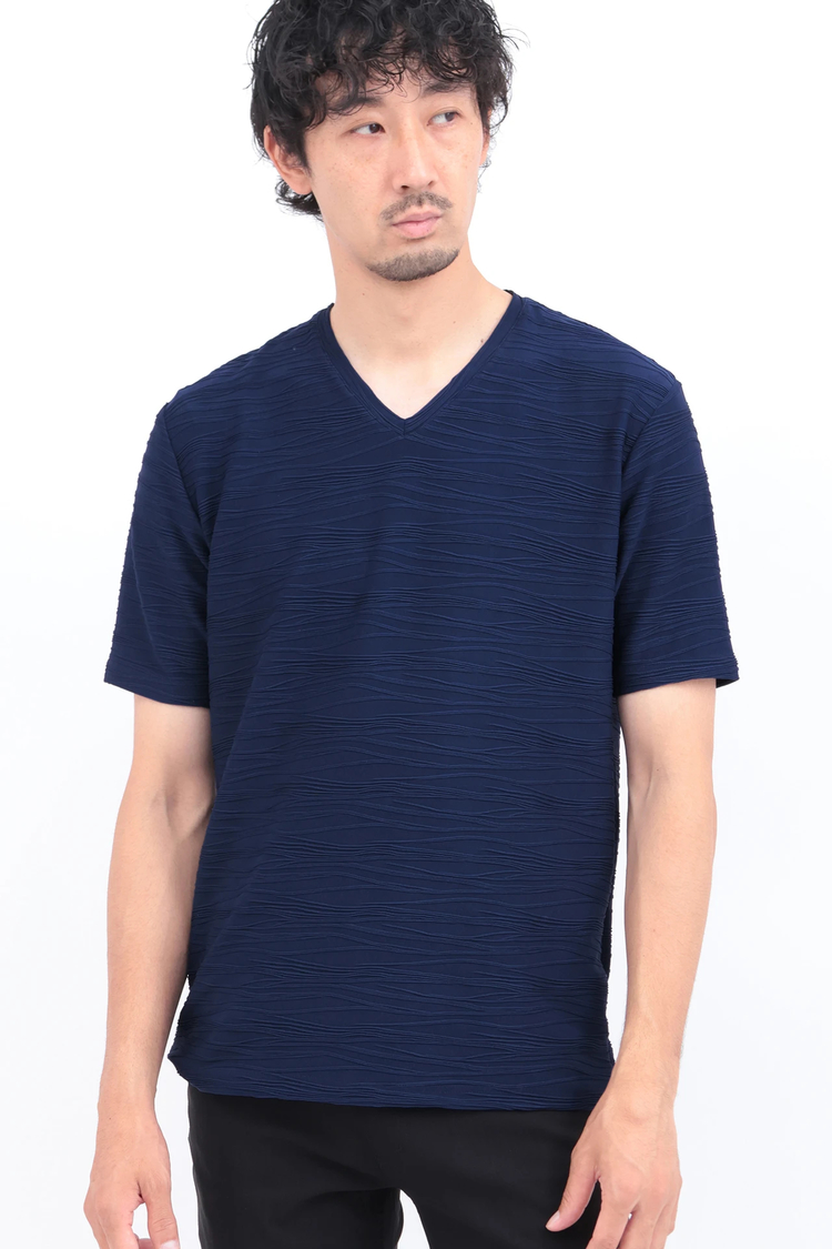 HIGH STREET(ハイストリート) |HIGH STREET∴ランダムウェーブタック半袖Vネックカットソー