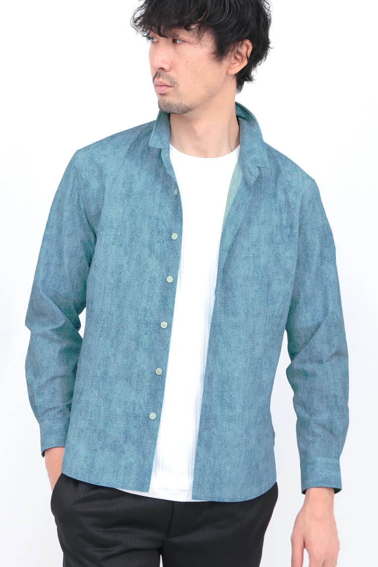 HIGH STREET(ハイストリート) |HIGH STREET∴メランジプリントサッカーショートウイングシャツ