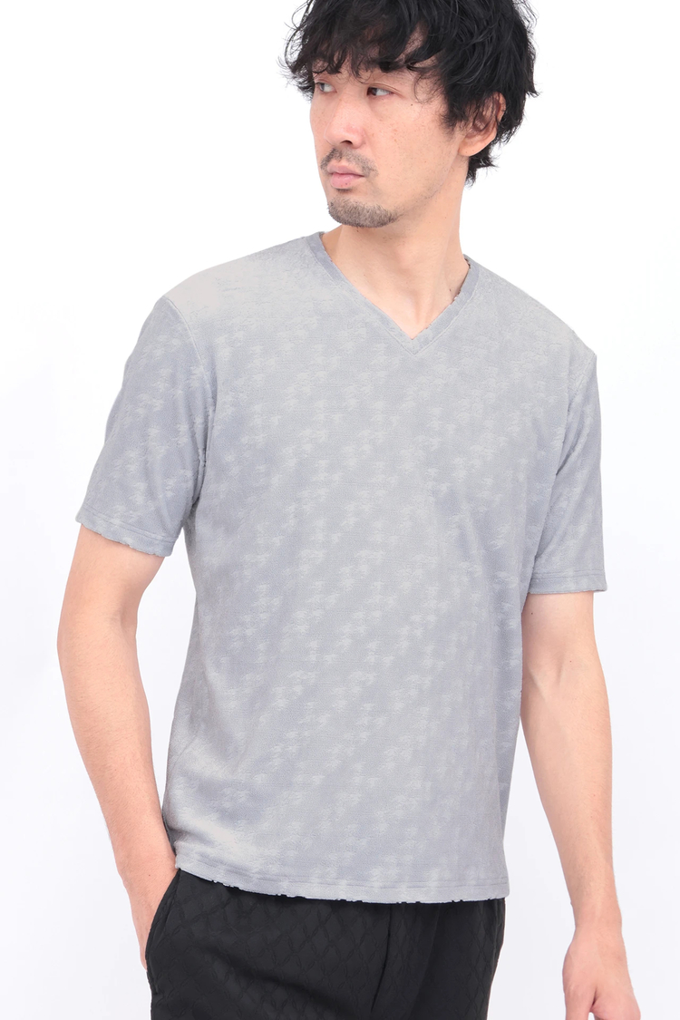 HIGH STREET(ハイストリート) |HIGH STREET∴バイヤス千鳥パイルジャカードVネック半袖カットソー