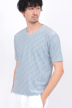 HIGH STREET(ハイストリート) |HIGH STREET∴バイヤス千鳥パイルジャカードVネック半袖カットソー