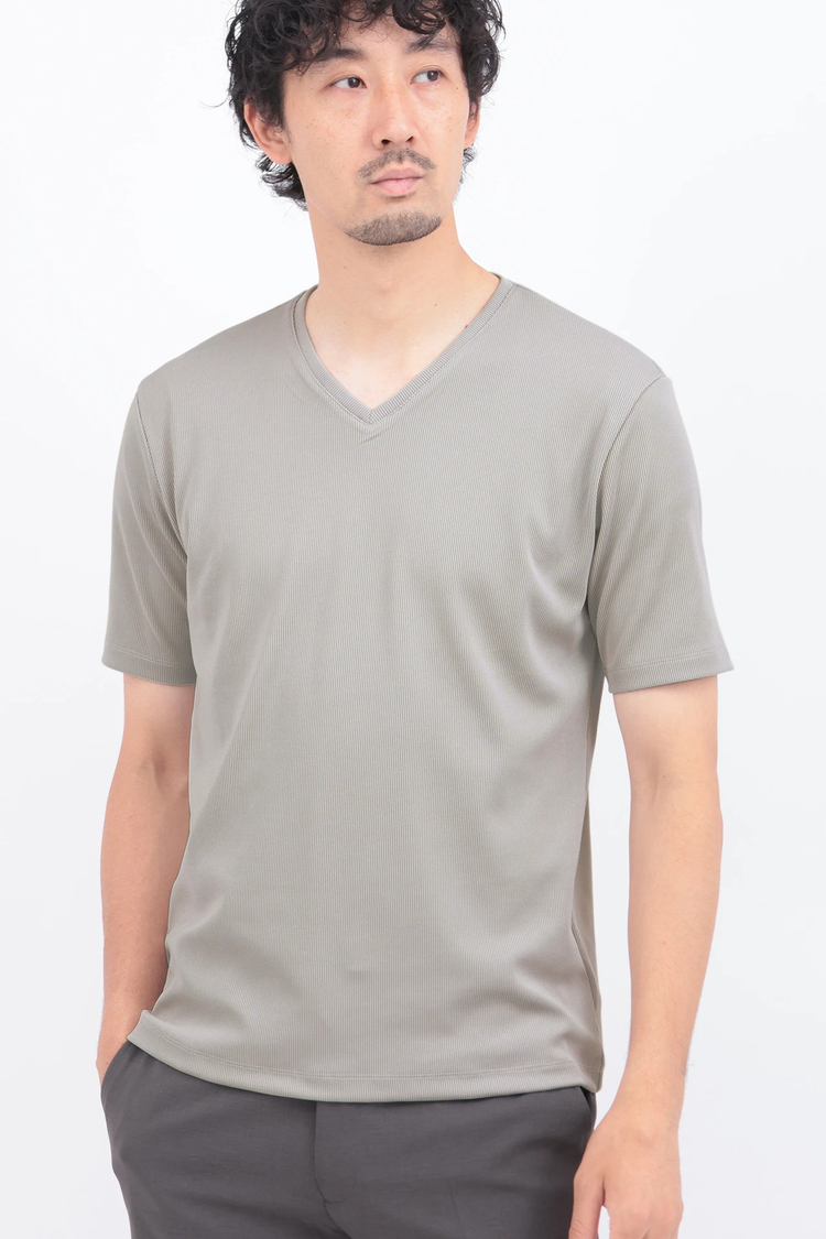 HIGH STREET(ハイストリート) |HIGH STREET∴シルキーリブVネック半袖カットソー