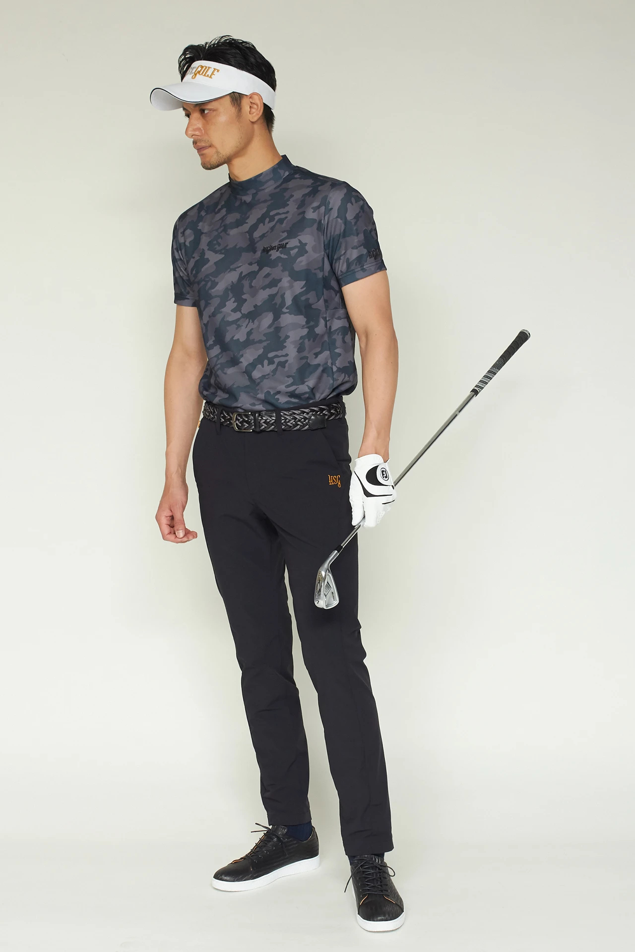 HIGH ST. GOLF∴カモ柄ハニカム鹿の子モックネックシャツ ＜AdE